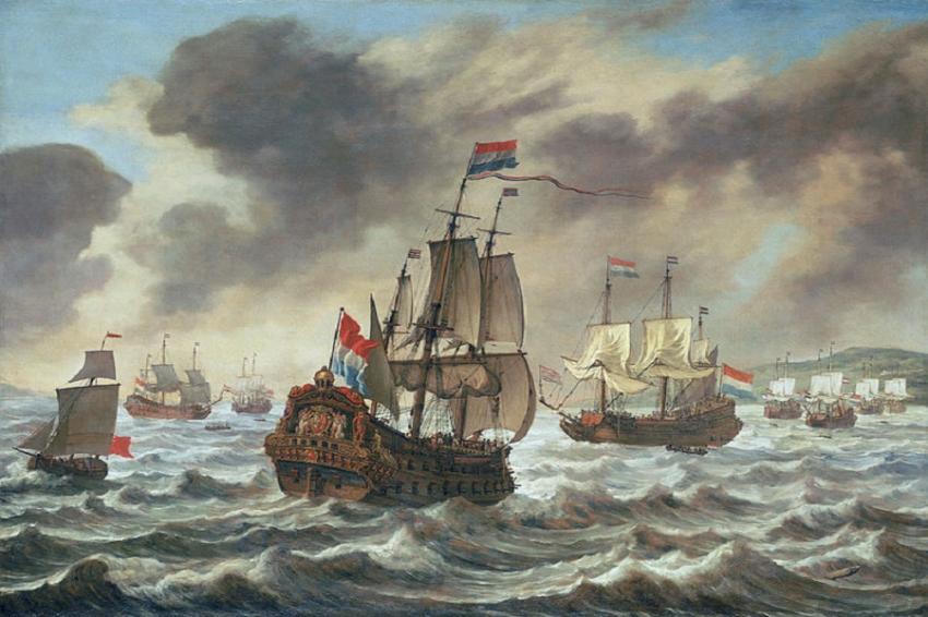 Pintura de uma frota de navios holandeses